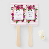 Roze Rose & Poppy Floral Bouquet Wedding Handwaaier (Voorkant en achterkant)