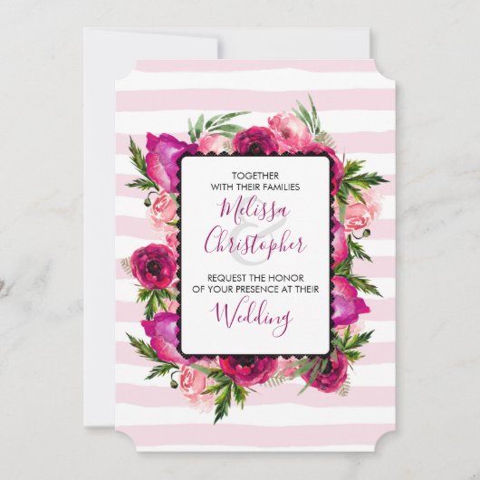 Roze Rose & Poppy Floral Bouquet Wedding Kaart (Voorkant)