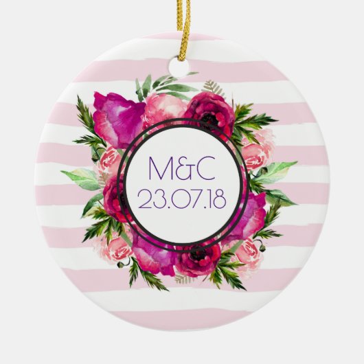 Roze Rose & Poppy Floral Bouquet Wedding Keramisch Ornament (Voorkant)