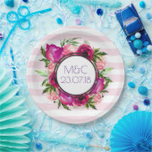 Roze Rose & Poppy Floral Bouquet Wedding Papieren Bordje (Feest)