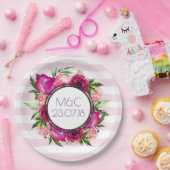 Roze Rose & Poppy Floral Bouquet Wedding Papieren Bordje (Feest)