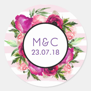 Roze Rose & Poppy Floral Bouquet Wedding Ronde Sticker