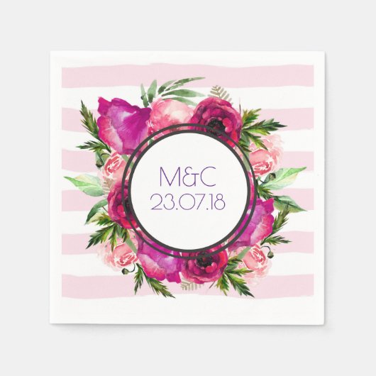 Roze Rose & Poppy Floral Bouquet Wedding Servet (Voorkant)