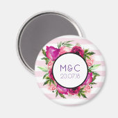 Roze Rose & Poppy Floral Bouquet Weduwdatum Magneet (Voorkant / Achterkant)
