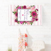 Roze Rose & Poppy Floral bruiloft Welkom Spandoek (Insitu)