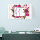 Roze Rose & Poppy Floral bruiloft Welkom Spandoek (Beurs)