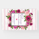 Roze Rose & Poppy Floral bruiloft Welkom Spandoek (Horizontaal)