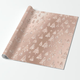Roze Rose Powder Gold Glitter kerstboom Cadeaupapier