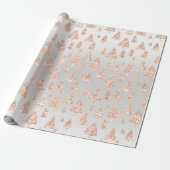 Roze Rose Powder Gold Glitter kerstboom Grijs Cadeaupapier (Uitgerold)