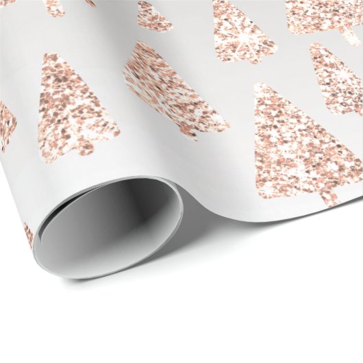 Roze Rose Powder Gold Glitter kerstboom Grijs Cadeaupapier (Rol Hoek)