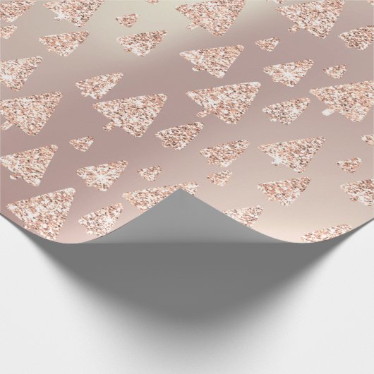 Roze Rose Powder Gold Glitter kerstboom Metaal Cadeaupapier (Hoek)