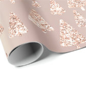 Roze Rose Powder Gold Glitter kerstboom Metaal Cadeaupapier (Rol Hoek)