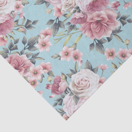 Roze Rose Profusion - Blauwgroen achtergrond Tissuepapier (Detail)