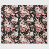 Roze Rose Profusion - zwarte achtergrond Cadeaupapier (Vlak)