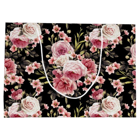 Roze Rose Profusion - zwarte achtergrond Groot Cadeauzakje (Achterkant)