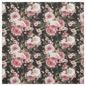 Roze Rose Profusion - zwarte achtergrond Stof (Swatch)