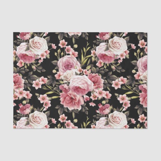 Roze Rose Profusion - zwarte achtergrond Tissuepapier (Voorkant)