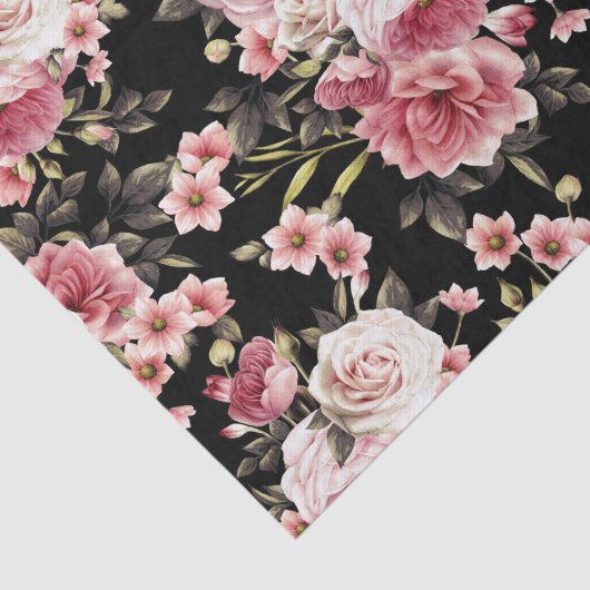Roze Rose Profusion - zwarte achtergrond Tissuepapier (Detail)