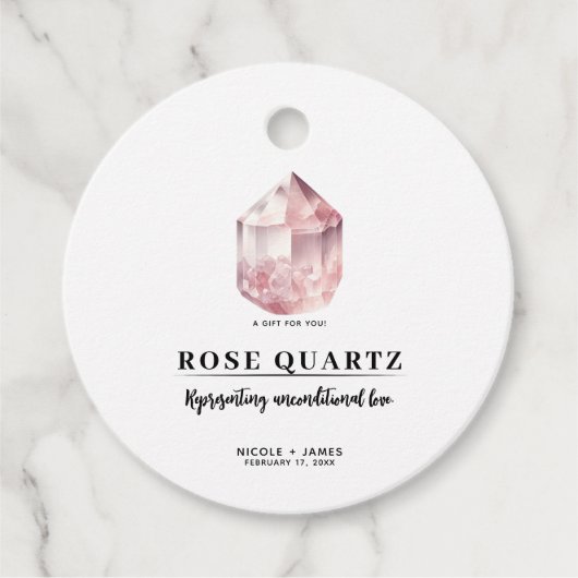 Roze Rose Quartz Liefde Crystal Bruiloft Bedankjes Labels (Voorkant)