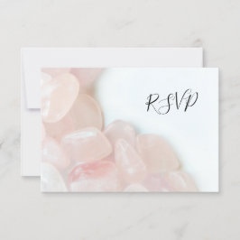 Roze Rose Quartz op White Wedding RSVP Reply Kaart