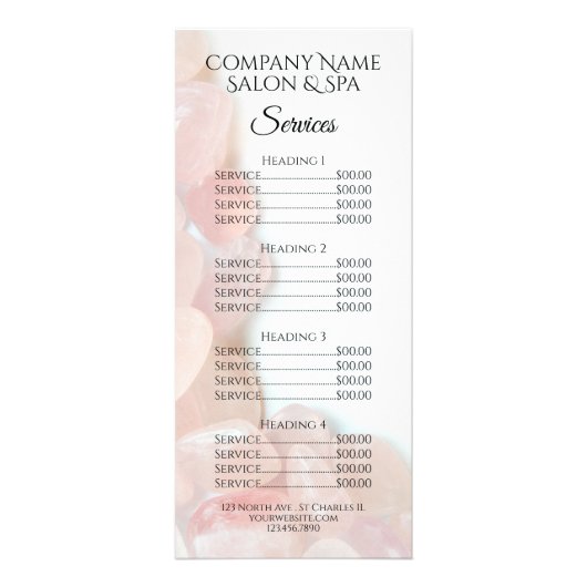 Roze Rose Quartz Spa Salon Service Menu (Voorkant)