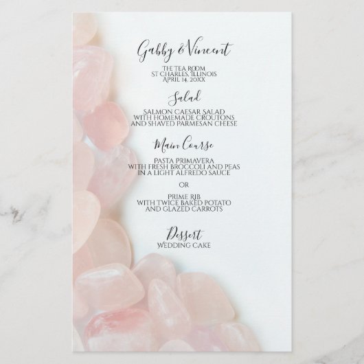 Roze Rose Quartz Wedding Menu (Voorkant)