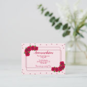 Roze Rose Quinceañera Accommodatie Informatiekaartje (Staand voorkant)