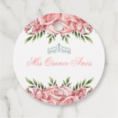 Roze Rose Quinceanera Bedankjes Labels (Achterkant)