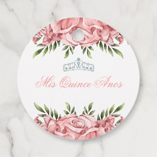 Roze Rose Quinceanera Bedankjes Labels (Achterkant)