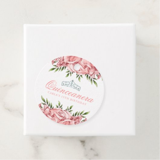 Roze Rose Quinceanera Bedankjes Labels (In situ)