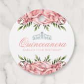 Roze Rose Quinceanera Bedankjes Labels (Voorkant)