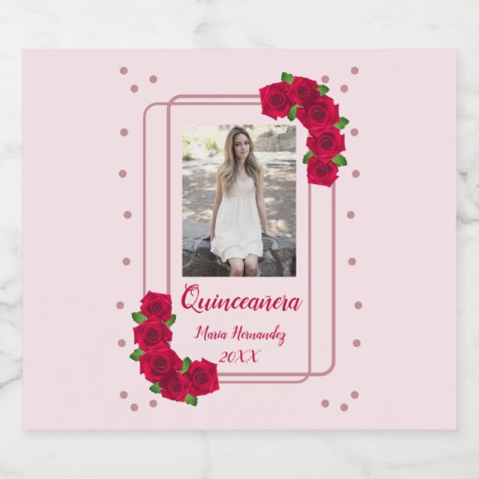 Roze Rose Quinceañera Bier Etiket (Enkel label)
