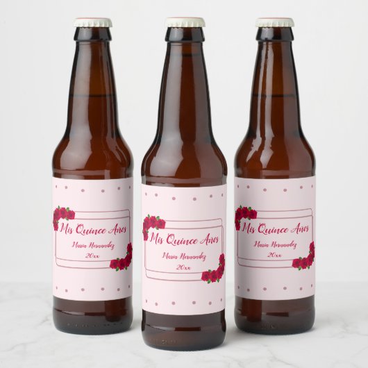 Roze Rose Quinceañera Bier Etiket (Flessen)