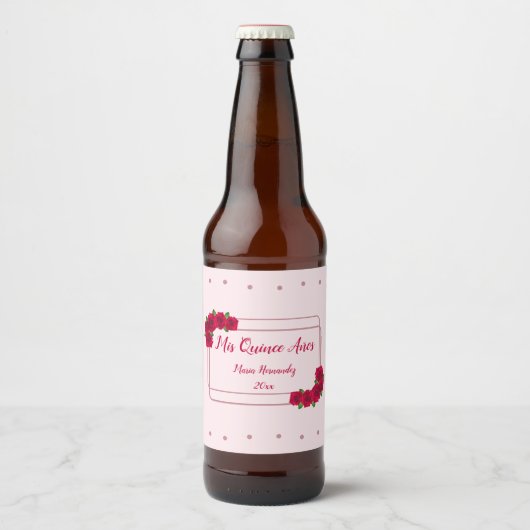Roze Rose Quinceañera Bier Etiket (Voorkant)