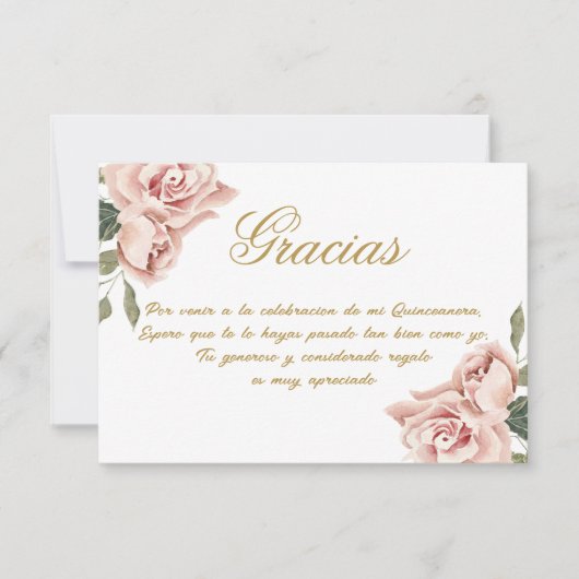 Roze Rose Quinceañera Dank je kaart (Voorkant)