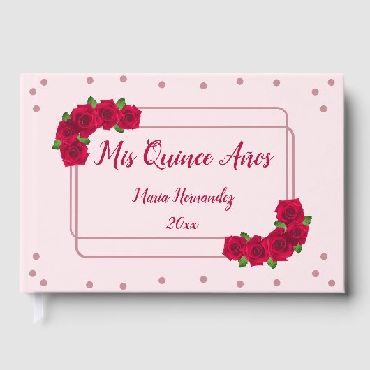 Roze Rose Quinceañera Gastenboek (Voorkant)