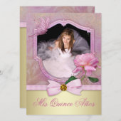 Roze Rose Quinceanera Kaart (Voorkant / Achterkant)