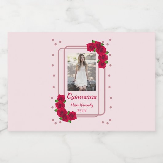 Roze Rose Quinceañera Likeurfles Etiket (Enkel label)