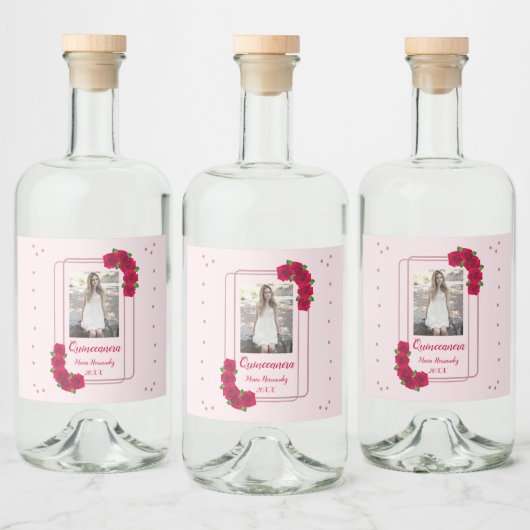 Roze Rose Quinceañera Likeurfles Etiket (Flessen)