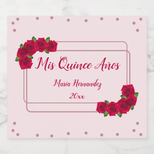 Roze Rose Quinceañera Likeurfles Etiket (Enkel label)
