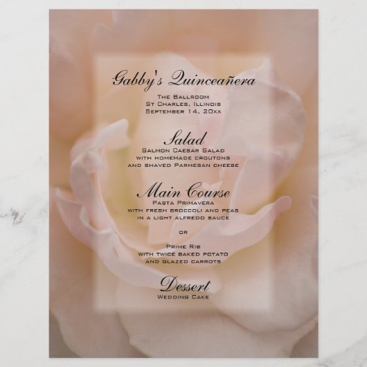 Roze Rose Quinceañera Menu (Voorkant)