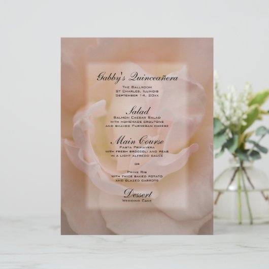 Roze Rose Quinceañera Menu (Staand voorkant)