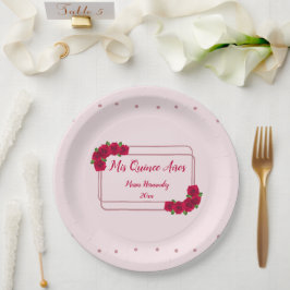 Roze Rose Quinceañera Papieren Bordje