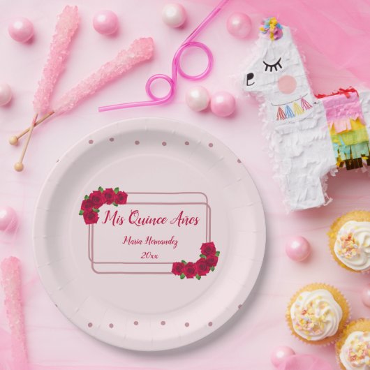 Roze Rose Quinceañera Papieren Bordje (Feest)