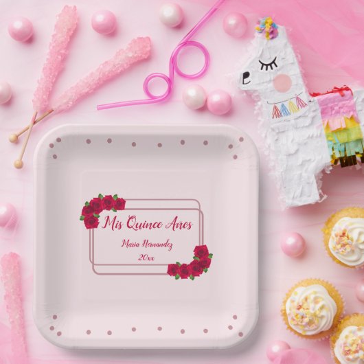 Roze Rose Quinceañera Papieren Bordje (Feest)