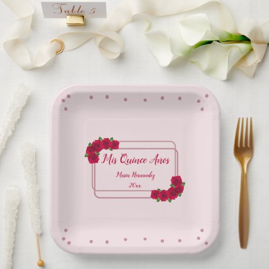 Roze Rose Quinceañera Papieren Bordje (Huwelijk)