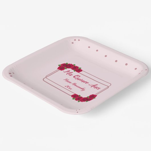 Roze Rose Quinceañera Papieren Bordje (Gebogen)