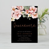 Roze Rose Quinceanera Party Roos Goud Folie Uitnodiging (Staand Voorkant)