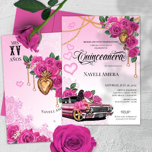 Roze Rose Quinceanera Roze Lowrider Chola Chicana Kaart