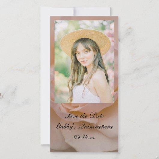 Roze Rose Quinceañera Save the Date Photo Card (Voorkant)